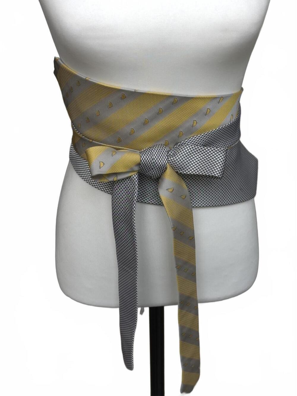 Upcycled Silk Equestrian Themed Necktie Obi Belt | Corset Style | One-of-a-Kind